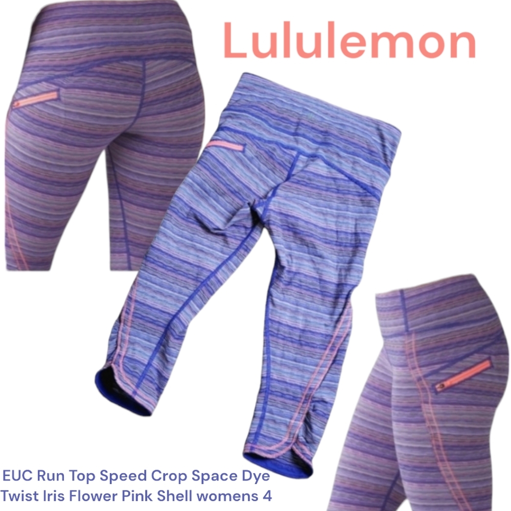 Lululemon Women's Run Top Speed Crop Leggings W6F77S Space Dye Pink Purple 4